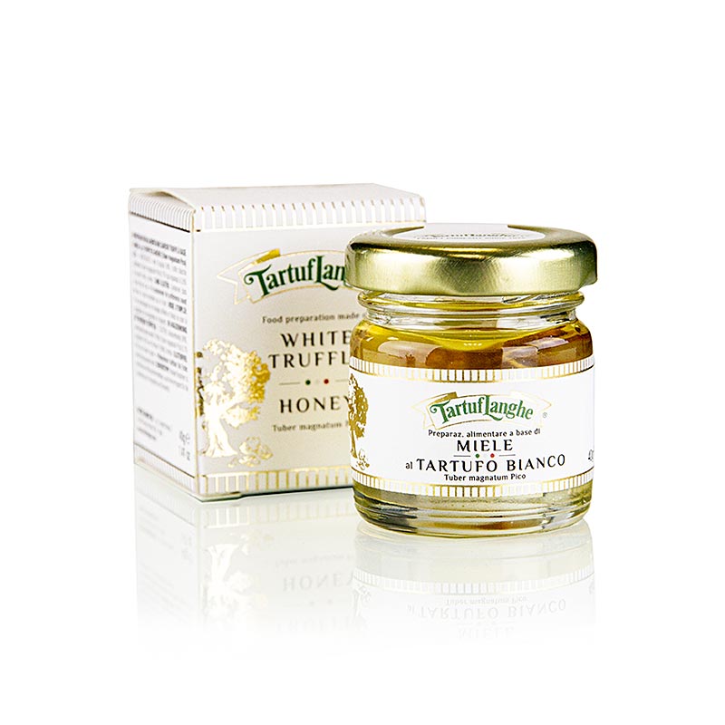 Tartuflanghe 40g de miel d'acacia de couleur claire, infusé avec une saveur aromatique de truffe blanche, parfait pour rehausser les plats