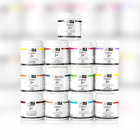 Assortiment de 13 colorants alimentaires en poudre solubles dans l'eau de 13 couleurs différentes, 9150 Ruth, 650g poids total (13 x 50g)