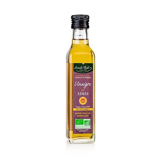 Vinaigre de Xérès biologique Emile Noel Jerez AOP/BOB, 250 ml, élaboré à partir de vin de Xérès de haute qualité pour un goût riche et savoureux.