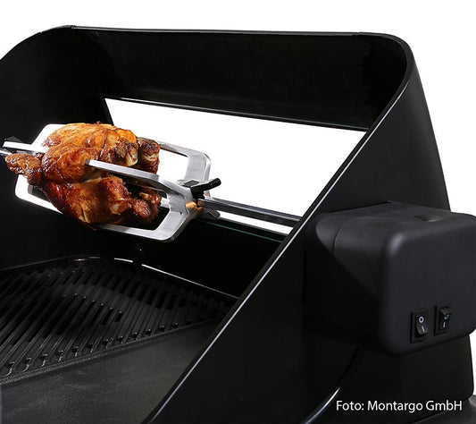 Système de rôtisserie pour grilles FORCE, everdure montargo / Heston Blumenthal, 1 pièce - Un accessoire de rôtisserie en acier inoxydable pour rôtir la viande sur le barbecue.