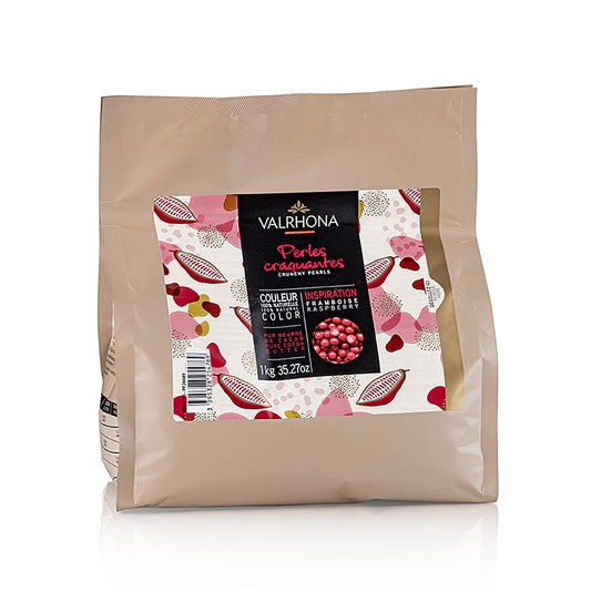 Valrhona perles croustillantes, fourrage de céréales avec inspiration framboise, rouge, 1 kg - délicieux snack au chocolat avec fourrage de céréales croustillantes et arôme fruité de framboise