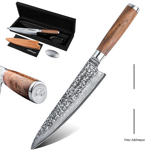 Couteau de chef Damas 20 cm by adelmayer®, un couteau de cuisine de haute qualité en 1 pièce
