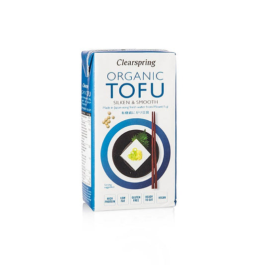 Tofu japonais biologique, tofu soyeux mou, Clearspring, BIO, 300 g - un produit asiatique savoureux et biologique à base de soja mou et ferme