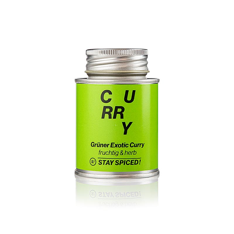 Curry exotique en poudre dans un shaker vert de 70g, arôme fruité doux