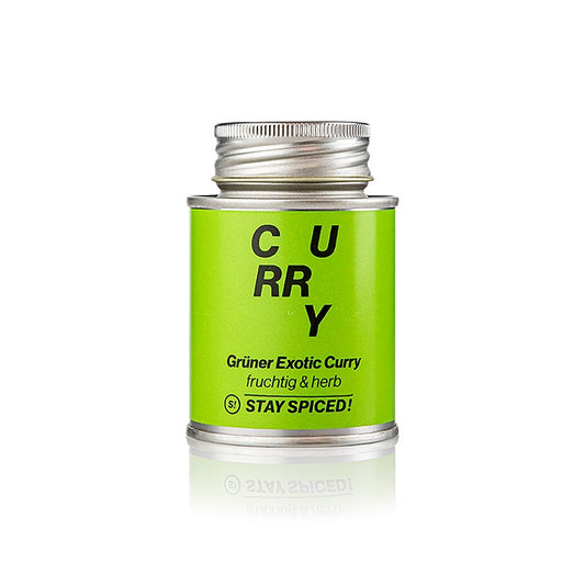 Curry exotique en poudre dans un shaker vert de 70g, arôme fruité doux