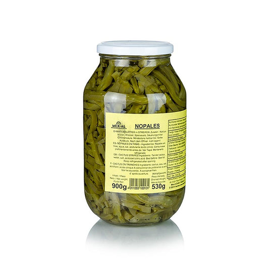 Bandes allongées de feuilles de cactus marinées 900g, parfaites pour diverses applications culinaires