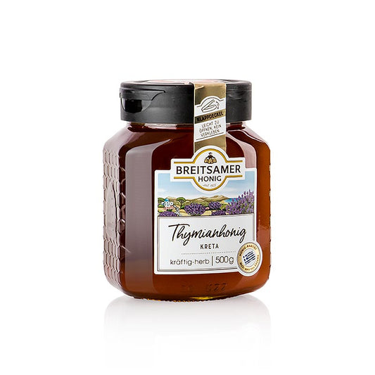 Miel Breitsamer été méditerranéen, thym de Crète, 500 g - délicieux miel au goût méditerranéen de thym de Crète, emballé dans un pot de 500 g
