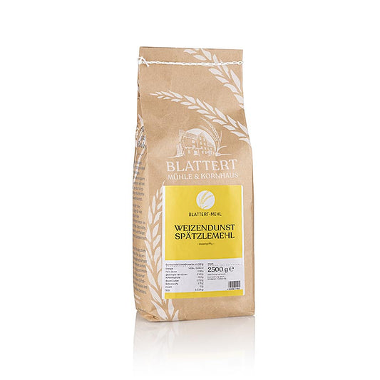 Sac de 25 kg de farine de blé Dunst, une farine polyvalente pour la fabrication de spaetzle ou de strudel à double texture, idéale pour le moulin Blattert.
