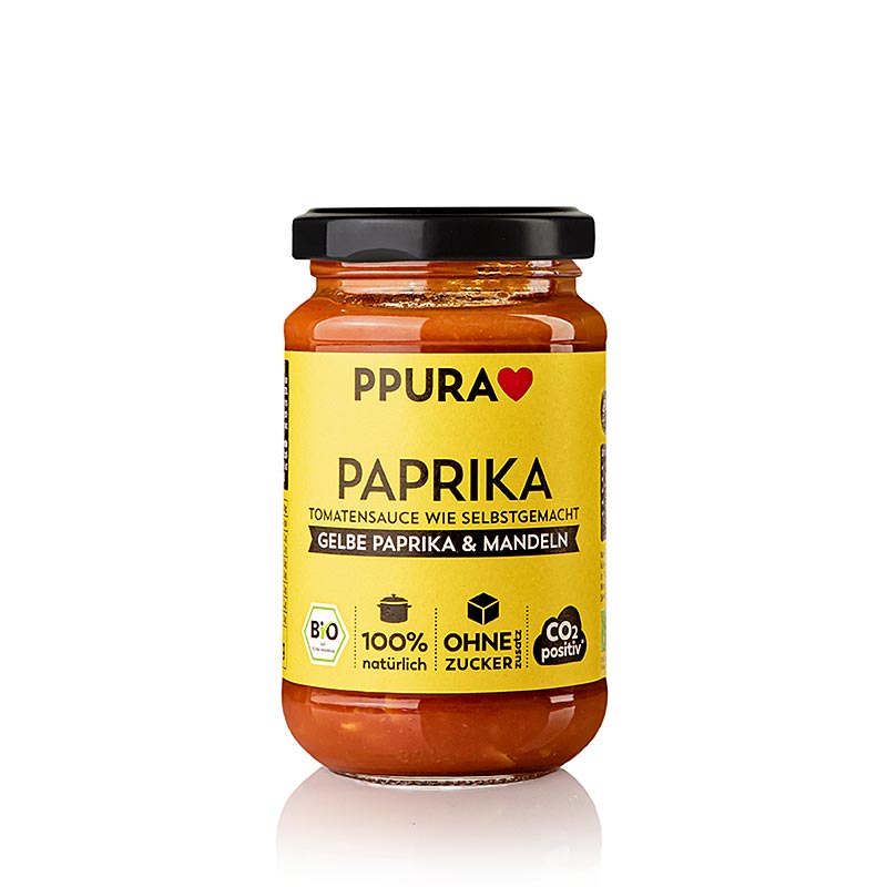 Paprika biologique Ppura Sugo, avec poivrons jaunes et amandes, 340 g, idéal pour les plats de pâtes et les repas savoureux