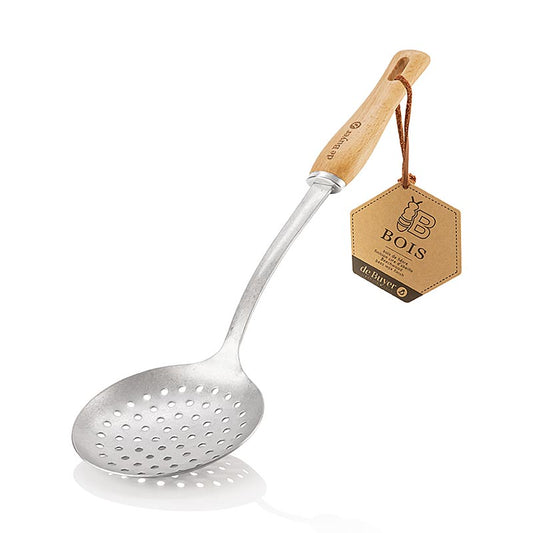 deBUYER B Bois wire spoon (cuillère à tamiser), acier inoxydable/bois (270104), 1 st - Cuillère à tamiser de cuisine avec manche en acier inoxydable et bois