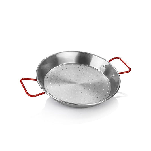 deBUYER Poêle à paella Viva Espana avec poignées rouges, 24cm (502624N), idéale pour cuisiner des plats de paella espagnols traditionnels, 1 pièce