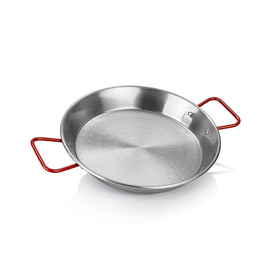 deBUYER Poêle à paella Viva Espana avec poignées rouges, diamètre 28cm (502628N), 1 pièce, idéale pour préparer une délicieuse paella