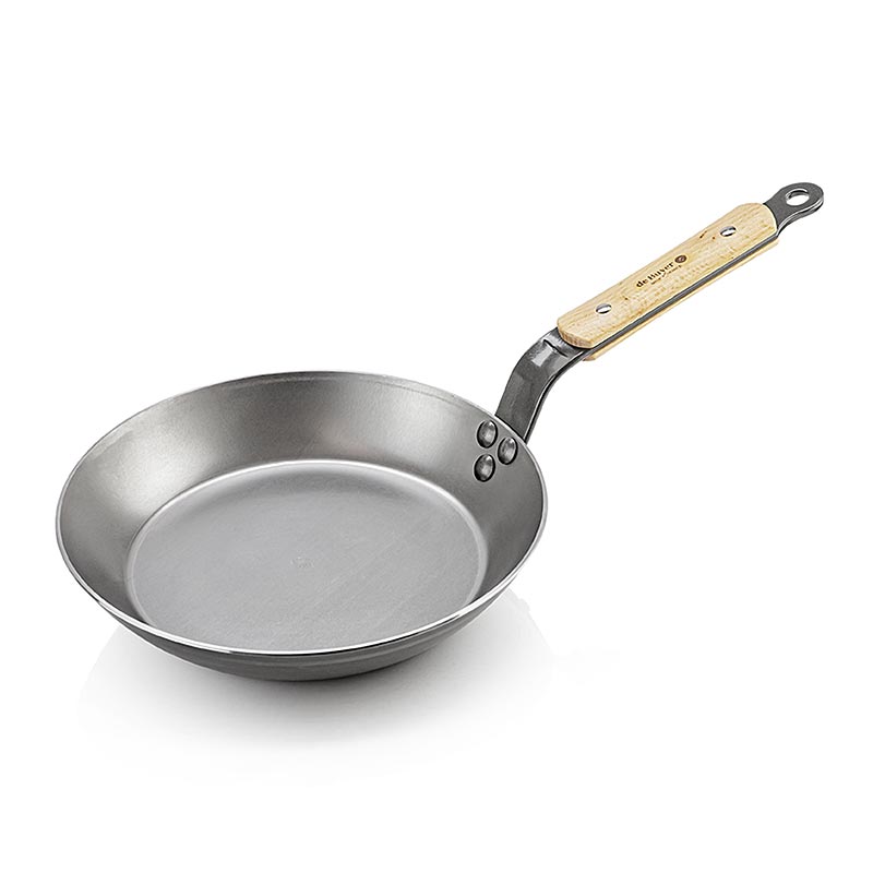 deBUYER Mineral B Bois poêle à frire, poêle à frire en fer de 24cm avec manche en bois