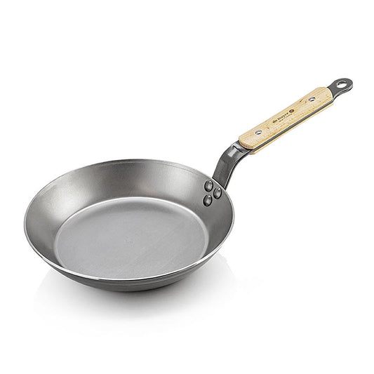 deBUYER Mineral B Bois poêle à frire, poêle à frire en fer de 24cm avec manche en bois