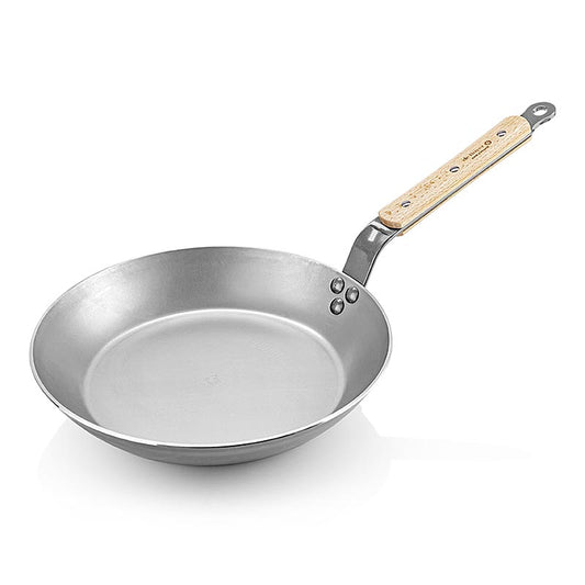 DeBUYER Mineral B Bois, poêle à frire en fer de 28 cm avec manche en bois (571028), parfaite pour faire frire de délicieux plats, 1 st...