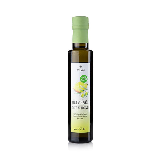 Huile d'olive ANEMOS au citron, 250 ml (anciennement Liokarpi), 250 ml - Huile d'olive grecque traditionnelle enrichie de citron frais, parfaite pour affiner les salades et les plats.