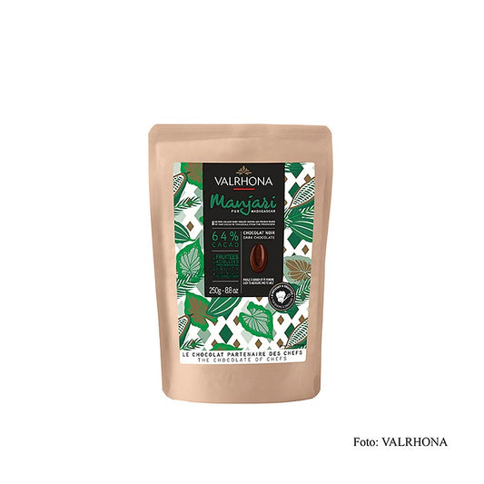 Valrhona Manjari, chocolat noir 64%, Callets, 250 g, chocolat noir riche et décadent dans un emballage pratique de 250 g
