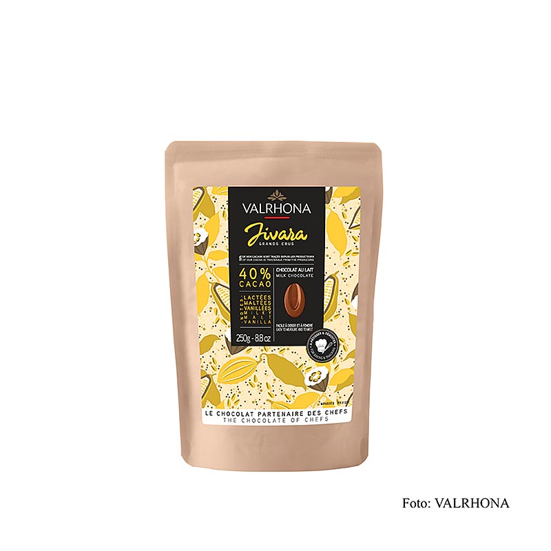 Callets au chocolat au lait Jivara de Valrhona, riche et crémeux, 40% de cacao, emballage de 250g