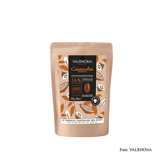 Callets de chocolat au lait Valrhona Caramelia 36%, 250g pour la pâtisserie et la cuisine