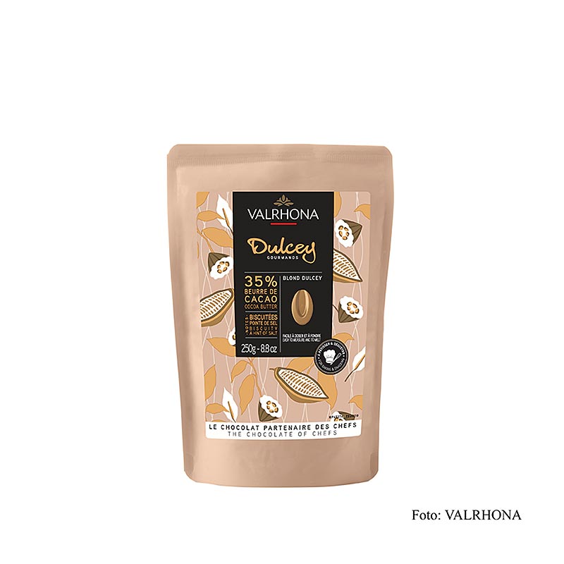 Valrhona Dulcey blonde couverture callets, 250g, 35% de cacao, parfait pour la pâtisserie et la confiserie