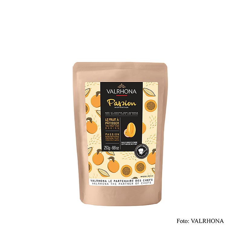 Valrhona Inspiration Fruit de la Passion - Spécialité à base de beurre de cacao, 250 g, parfait pour ajouter la saveur exotique du fruit de la passion à de délicieuses créations.