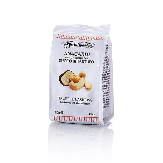 Barre snack Tartuflanghe Noix de cajou enrobées de jus de truffe, 50 g - une collation de noix de cajou délicieuse et gourmande infusée à la truffe
