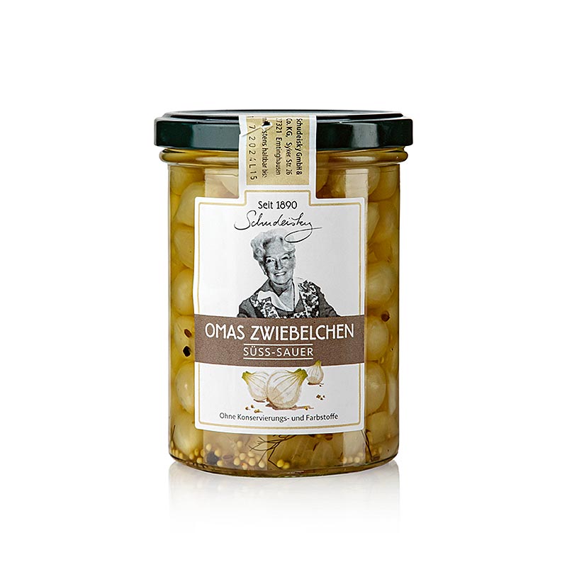 Oignons de grand-mère, saumurés aigre-doux, Schudeisky, 400 g - oignons saumurés traditionnellement dans une saumure aigre-douce, délicieux plat d'accompagnement