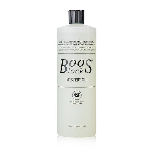 Bouteille de 946 ml d'huile mystère Boos Block, un produit d'entretien du bois de première qualité pour maintenir et conditionner les surfaces en bois.