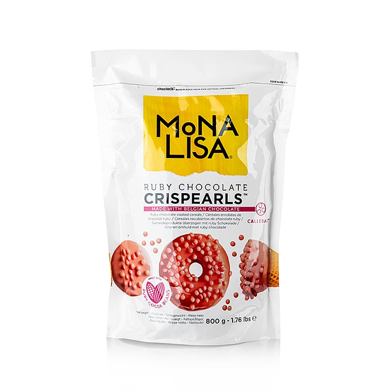 Perles de chocolat rose croquantes, Crispearls Ruby, emballées dans 800 g Mona Lisa Callebaut