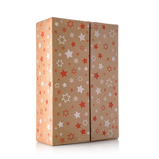 Boîte d'expédition en carton brun avec étoiles 300 produits, insert 3 pièces, dimensions 425x278x105mm, unité simple