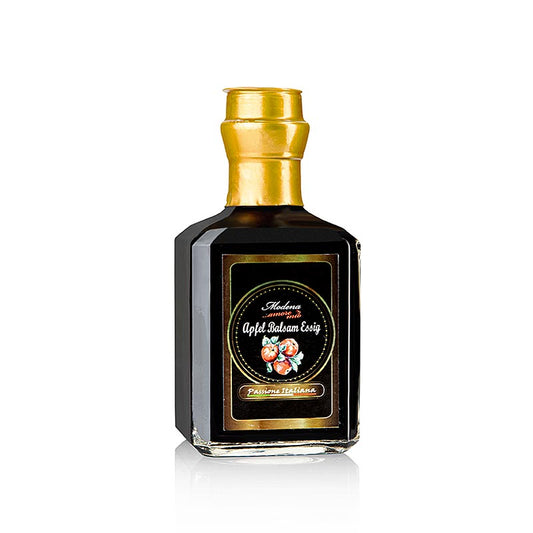 Vinaigre balsamique de pomme, Modena Amore Mio, bouteille de 250 ml, idéal pour ajouter une saveur sucrée et acidulée aux salades et aux plats.