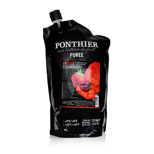 Un conteneur de 25 kg de purée de fraises Ponthier avec du sucre ajouté