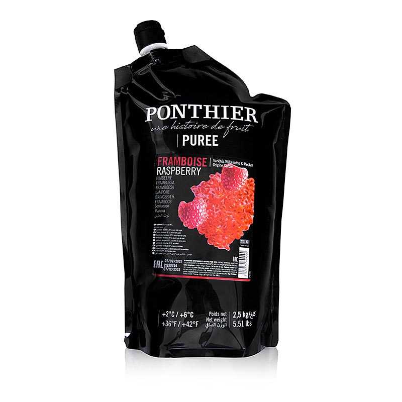 Purée de framboises Ponthier de qualité supérieure avec sucre ajouté, emballage de 25 kg pour usage culinaire