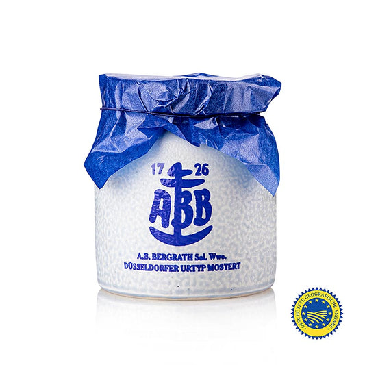 Moutarde ABB de Düsseldorf - L'originale, moyennement forte, IGP, dans un pot en pierre, 250 ml - moutarde délicieuse et authentique de Düsseldorf dans un pot en pierre traditionnel de 250 ml