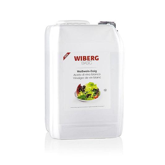 Vinaigre de vin blanc Wiberg BASIC, 6 % d'acide, issu de raisins bien mûrs, 5 litres - vinaigre de vin blanc de haute qualité, issu de raisins bien mûrs, dans un récipient de 5 litres.