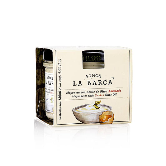 Délicieux pot de 120 ml de mayonnaise à l'huile d'olive fumée de Finca La Barca