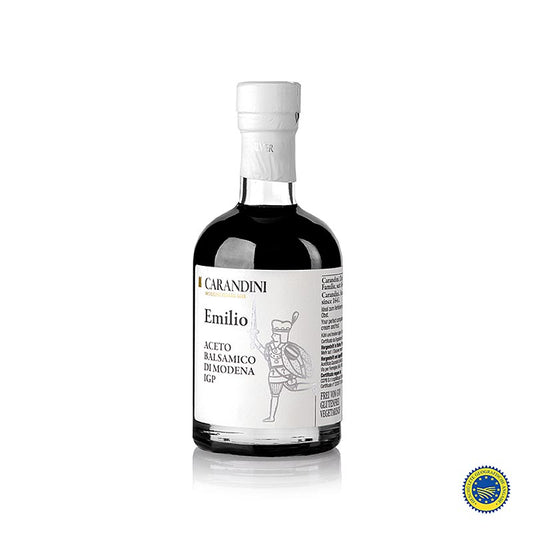 Carandini Aceto Balsamico di Modena PGI, Emilio Riserva Speciale Zilver, 2 J 250 ml, vinaigre balsamique de qualité supérieure de Modène, Italie, dans un emballage élégant