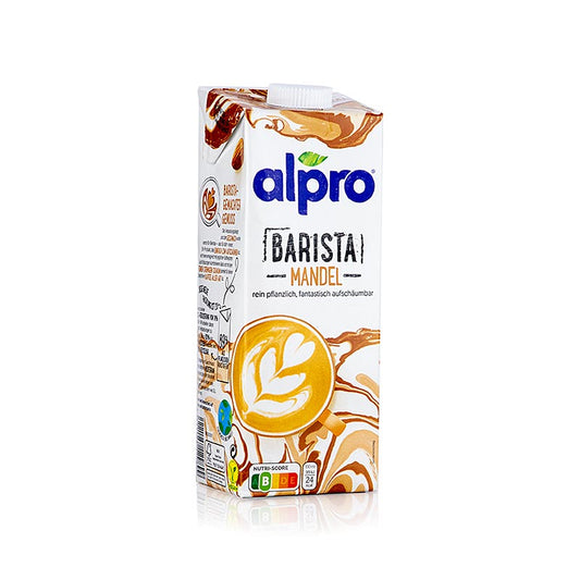 Une brique de 1 litre de boisson aux amandes Alpro Barista, parfaite pour la préparation du café