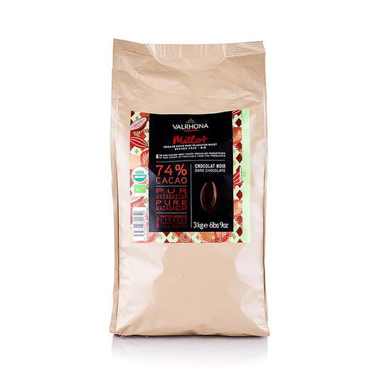 Callets de couverture noirs Valrhona Millot bio, 74% de cacao, 3 kg