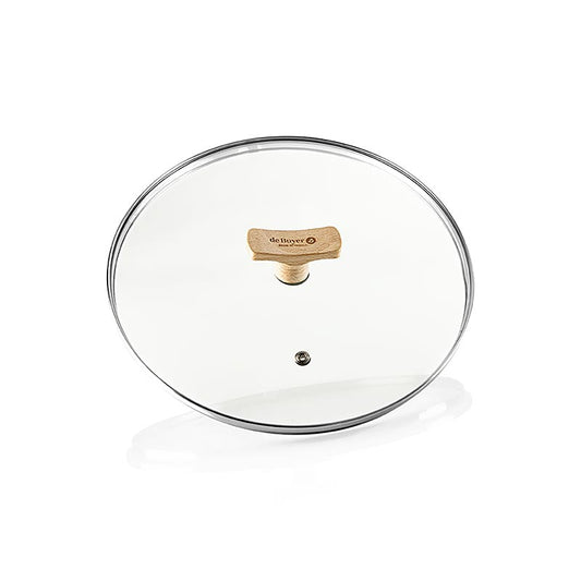 deBUYER B Bois Couvercle universel en verre 24cm avec poignée en bois de hêtre, convient à divers ustensiles de cuisine, accessoire de cuisine de haute qualité et durable