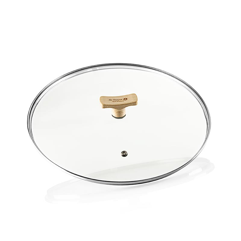 Couvercle en verre avec poignée en hêtre pour casserole universelle deBUYER B Bois, Ø 28cm