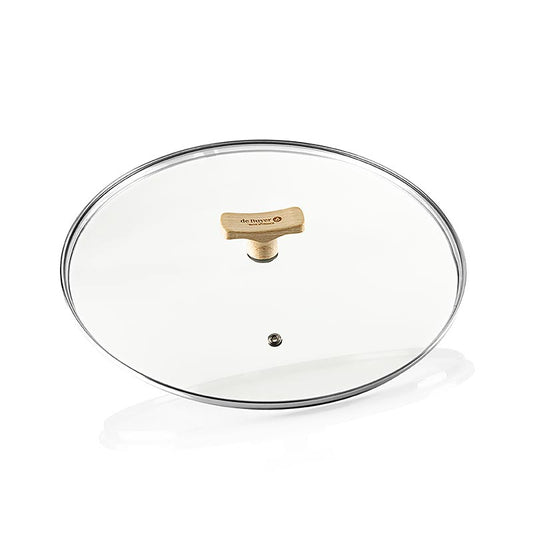 Couvercle en verre avec poignée en hêtre pour casserole universelle deBUYER B Bois, Ø 28cm