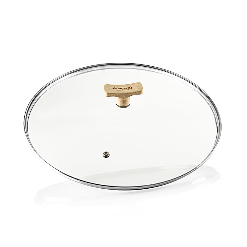 deBUYER B Bois couvercle universel en verre avec poignée en bois de hêtre, 32cm de diamètre, convient à tous les ustensiles de cuisine, accessoire de cuisine de haute qualité et durable