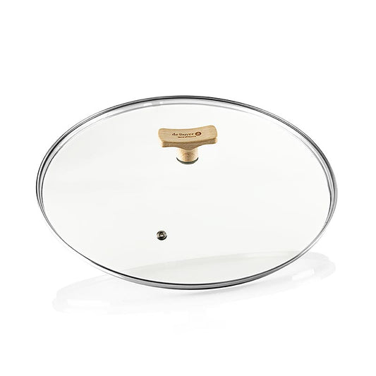 deBUYER B Bois couvercle universel en verre avec poignée en bois de hêtre, 32cm de diamètre, convient à tous les ustensiles de cuisine, accessoire de cuisine de haute qualité et durable