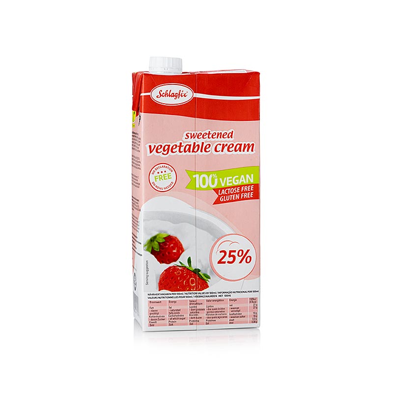 Schlagfix vegan crème fouettée sucrée, 25% de matière grasse, emballage de 1 litre