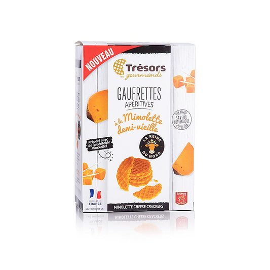 Barsnack Trésors - Gaufrettes, mini gaufres françaises au fromage Mimolette, 60g - en-cas savoureux au goût de fromage en petites portions pratiques