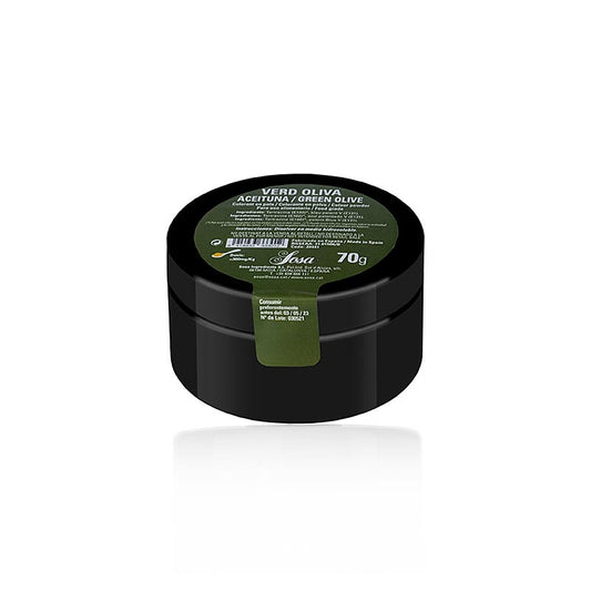 Colorant alimentaire Sosa vert olive, poudre, soluble dans l'eau (39441), 70 g - Illustration de l'emballage d'un colorant alimentaire vert olive, 70 g, soluble dans l'eau