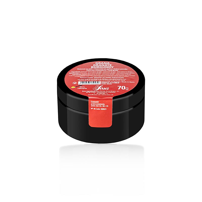 Colorant alimentaire Sosa de haute qualité sous forme de poudre grenadine/rouge bordeaux, soluble dans l'eau (39433), 70 g, idéal pour la pâtisserie et la confiserie.