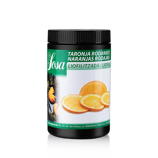 Tranches d'orange lyophilisées Sosa (39476) de haute qualité, d'un poids de 60 g, parfaites pour la cuisson et la décoration de desserts et de pâtisseries.