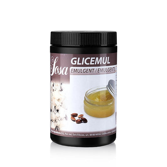 Gros plan sur Sosa Textura Glicemul (Mono-di glycerine/ E 471) (39497), emballage de 400 g, un produit polyvalent pour les boulangers et pâtissiers professionnels.